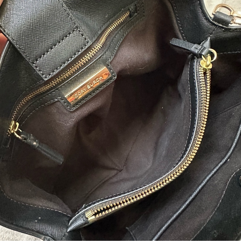 Tory Burch Robinson Medium Triple Compartment Black Leather Tote Bag - Picture 8 of 16